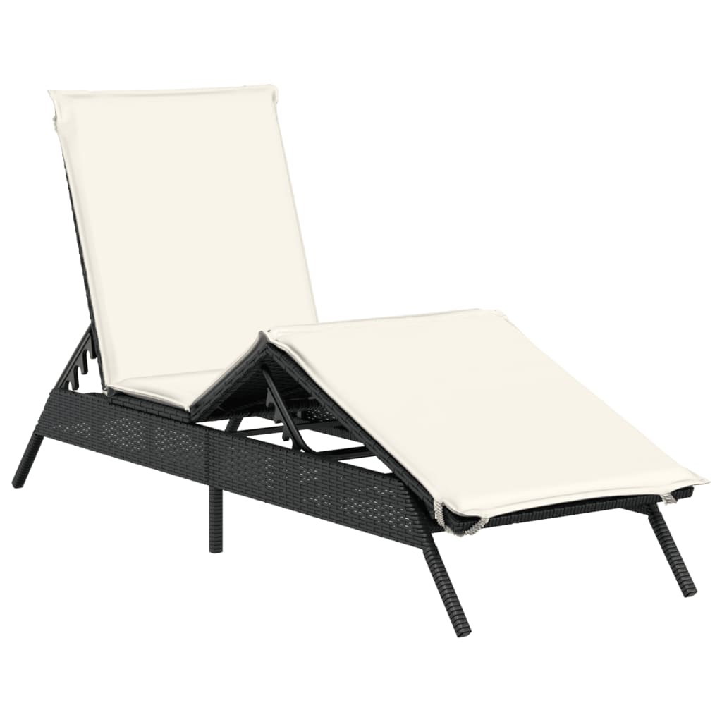 Sun loungers with cushions, 2 pcs, black, poly rattan