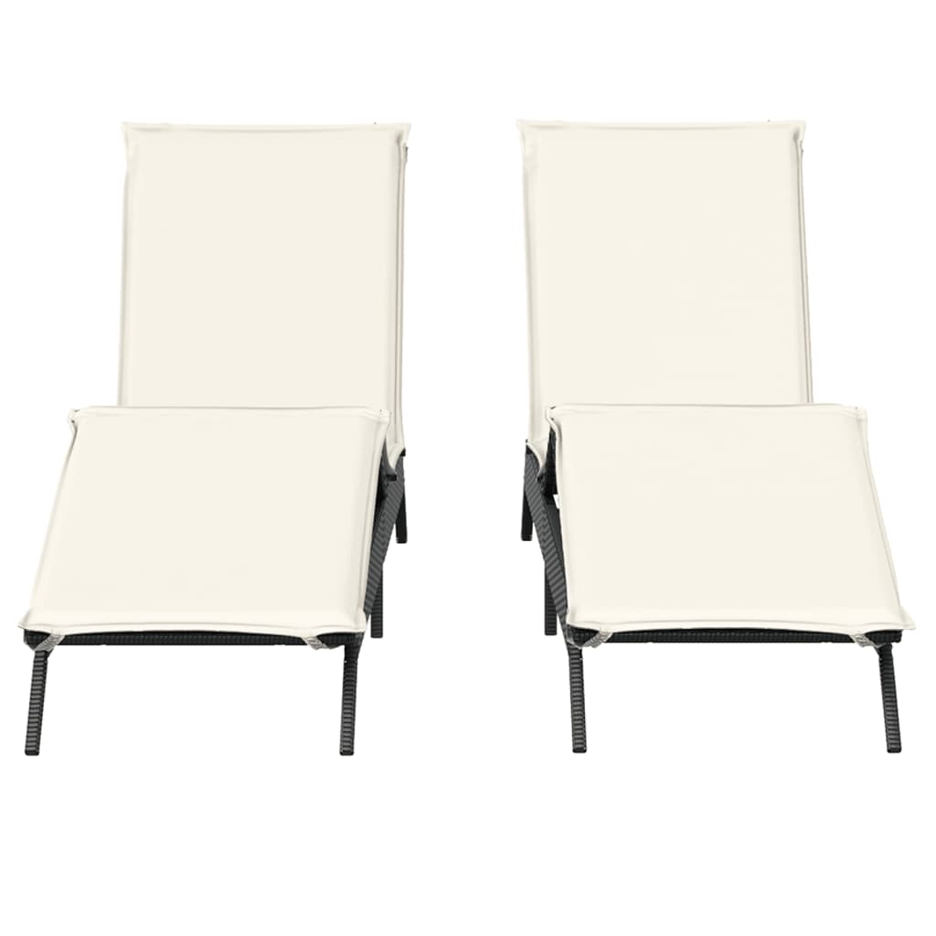 Sun loungers with cushions, 2 pcs, black, poly rattan