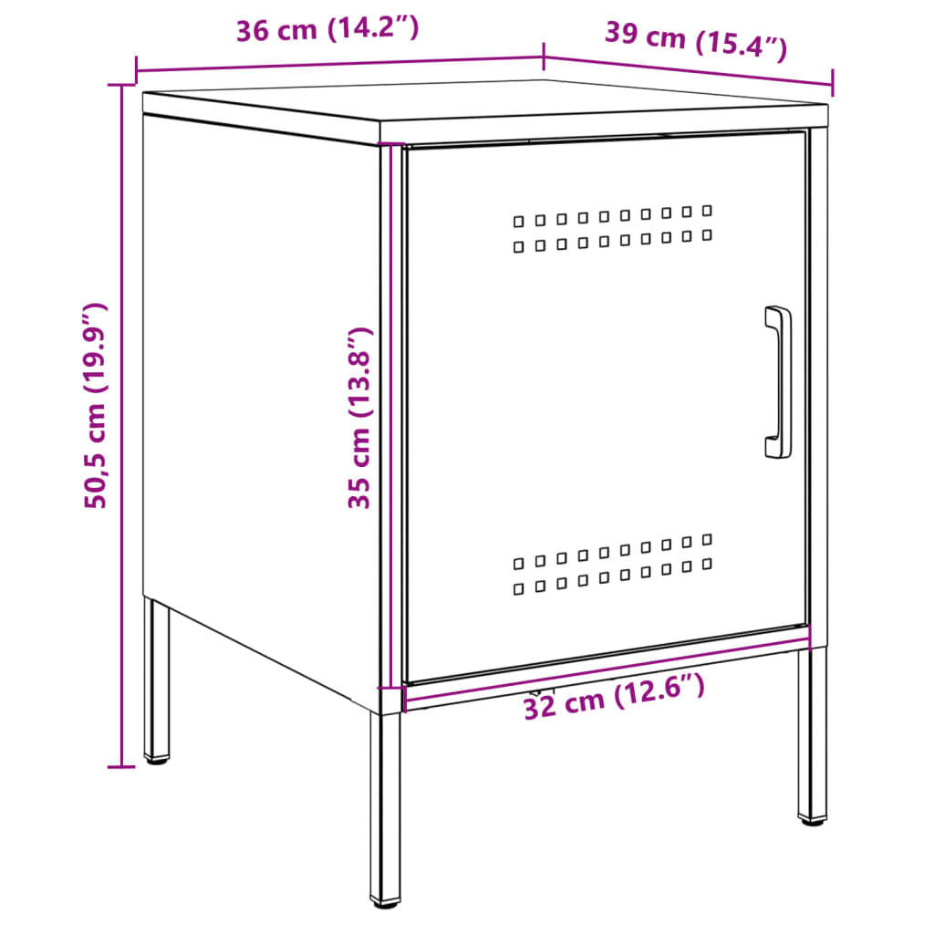 Nightstands, 2 pcs., black, 36x39x50.5cm, steel
