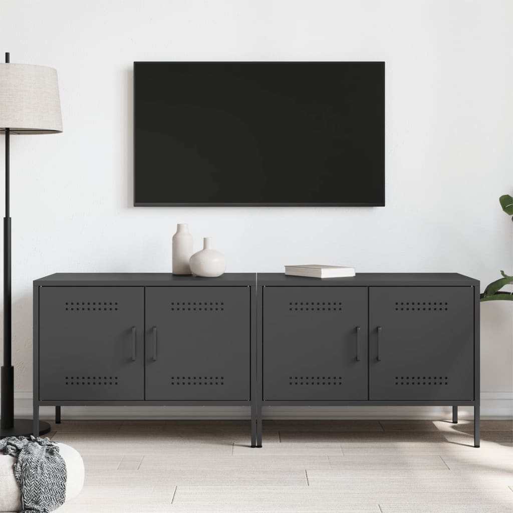 Televizoriaus spintelės, 2vnt., juodos, 68x39x50,5cm, plienas