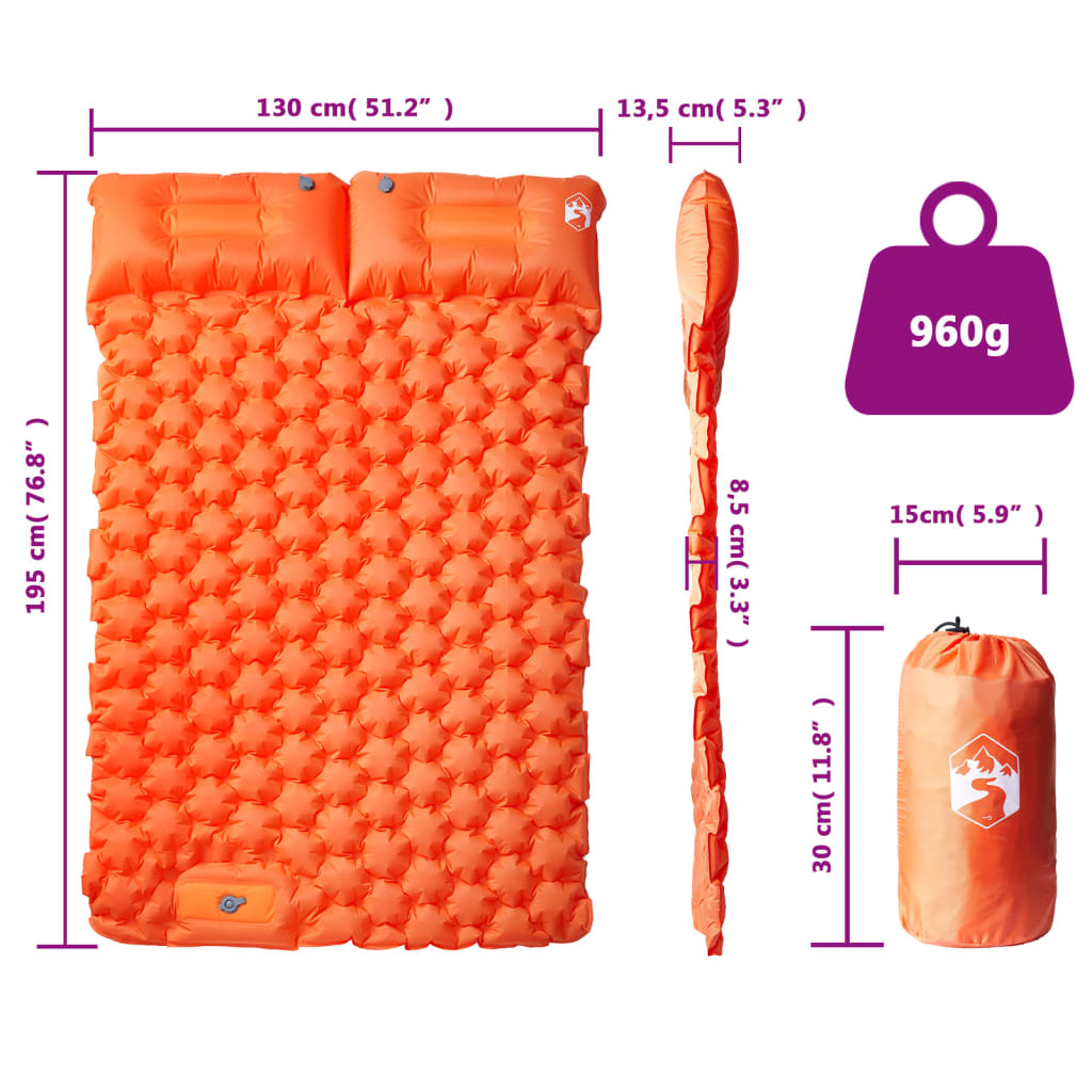 Self-inflating double camping mattress