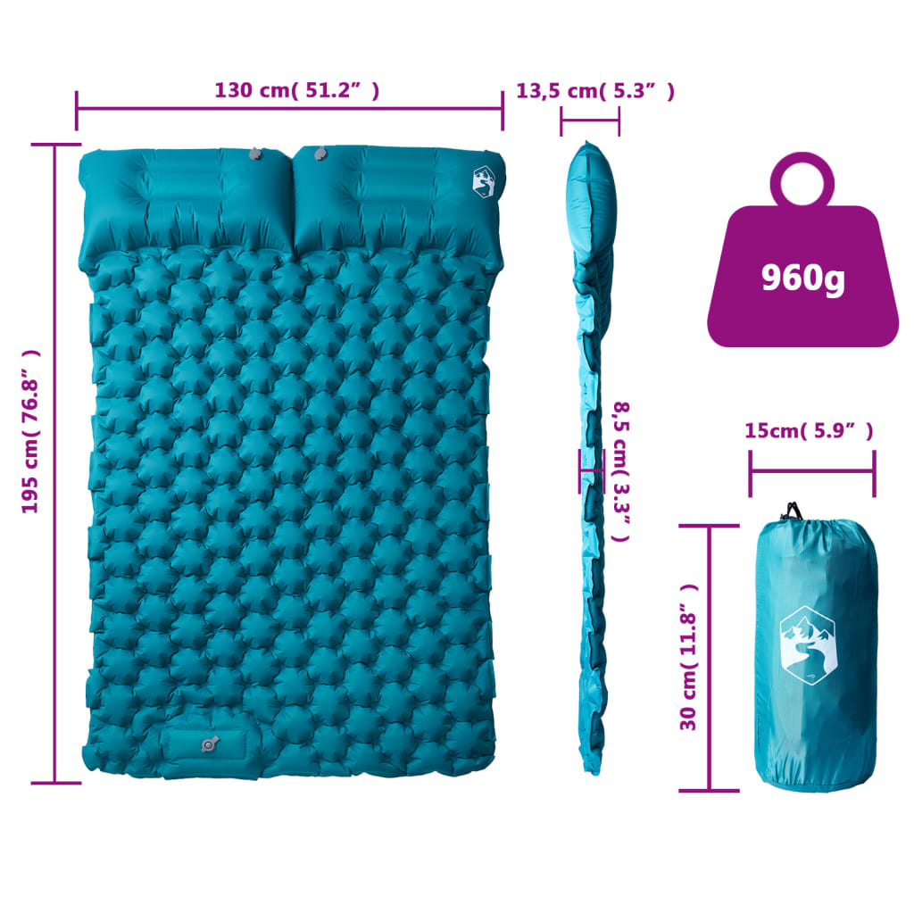 Self-inflating double camping mat, blue