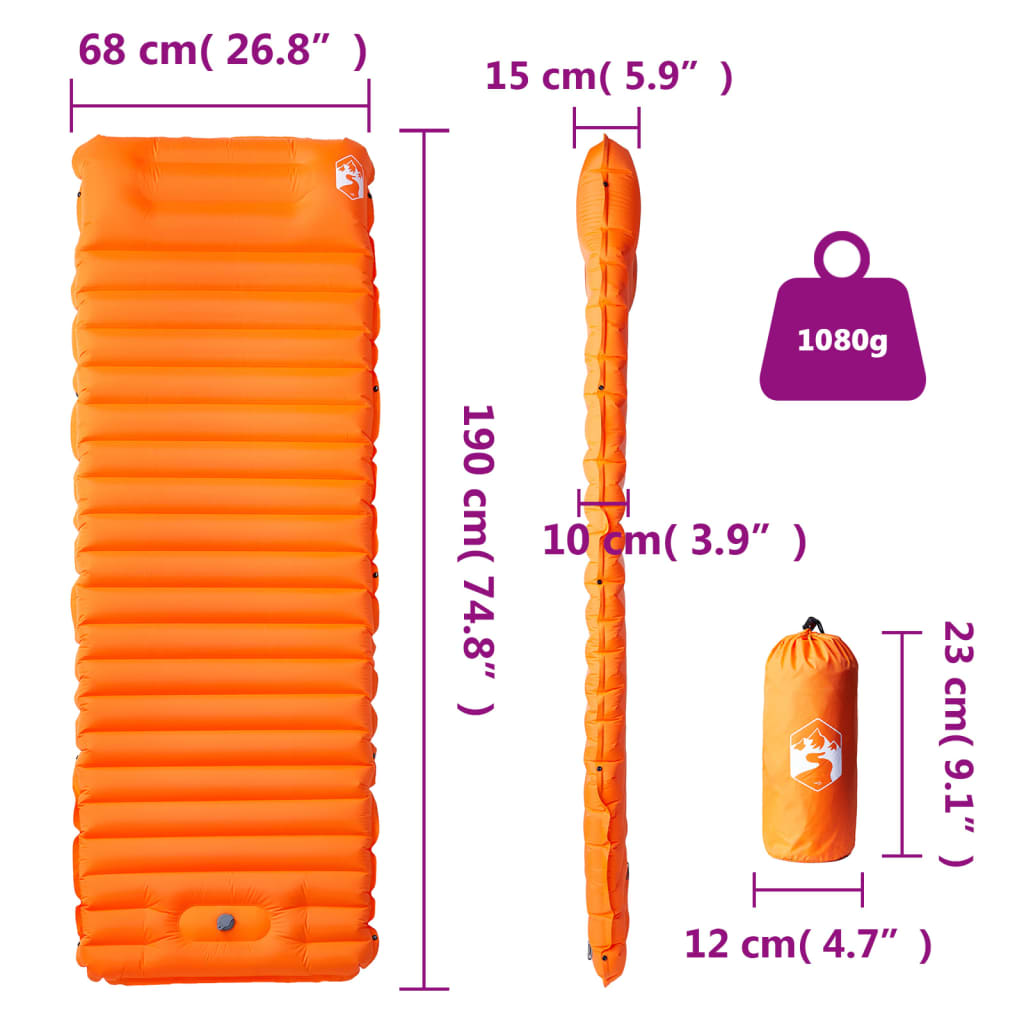 Self-inflating mattress, orange, single
