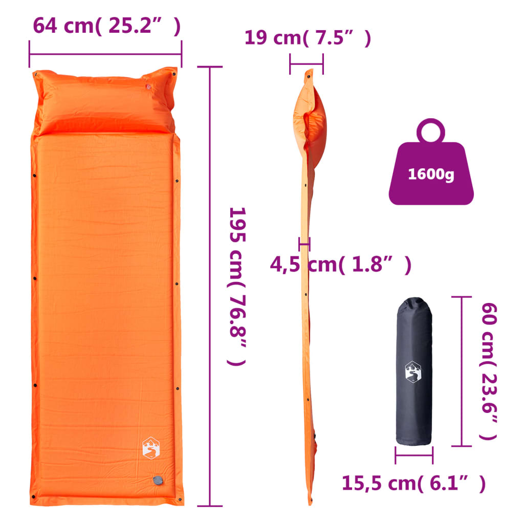 Pašpiežamais matracis, oranžs, vienvietīgs