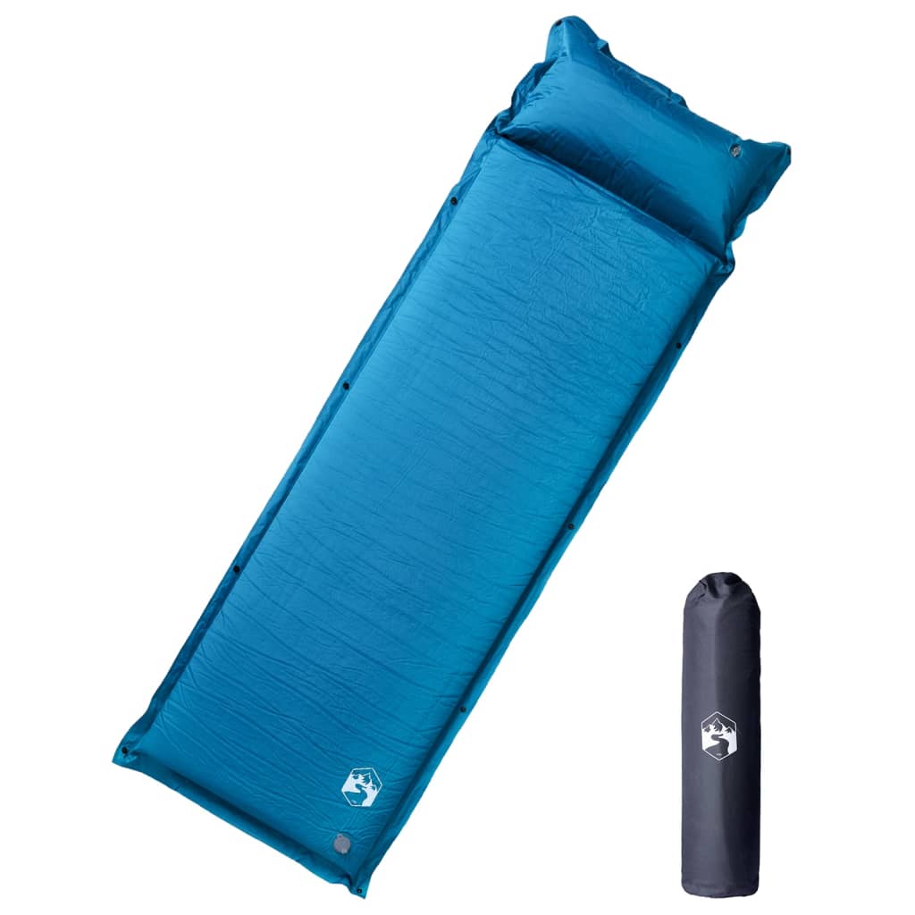 Self-inflating mattress with pillow, turquoise, single