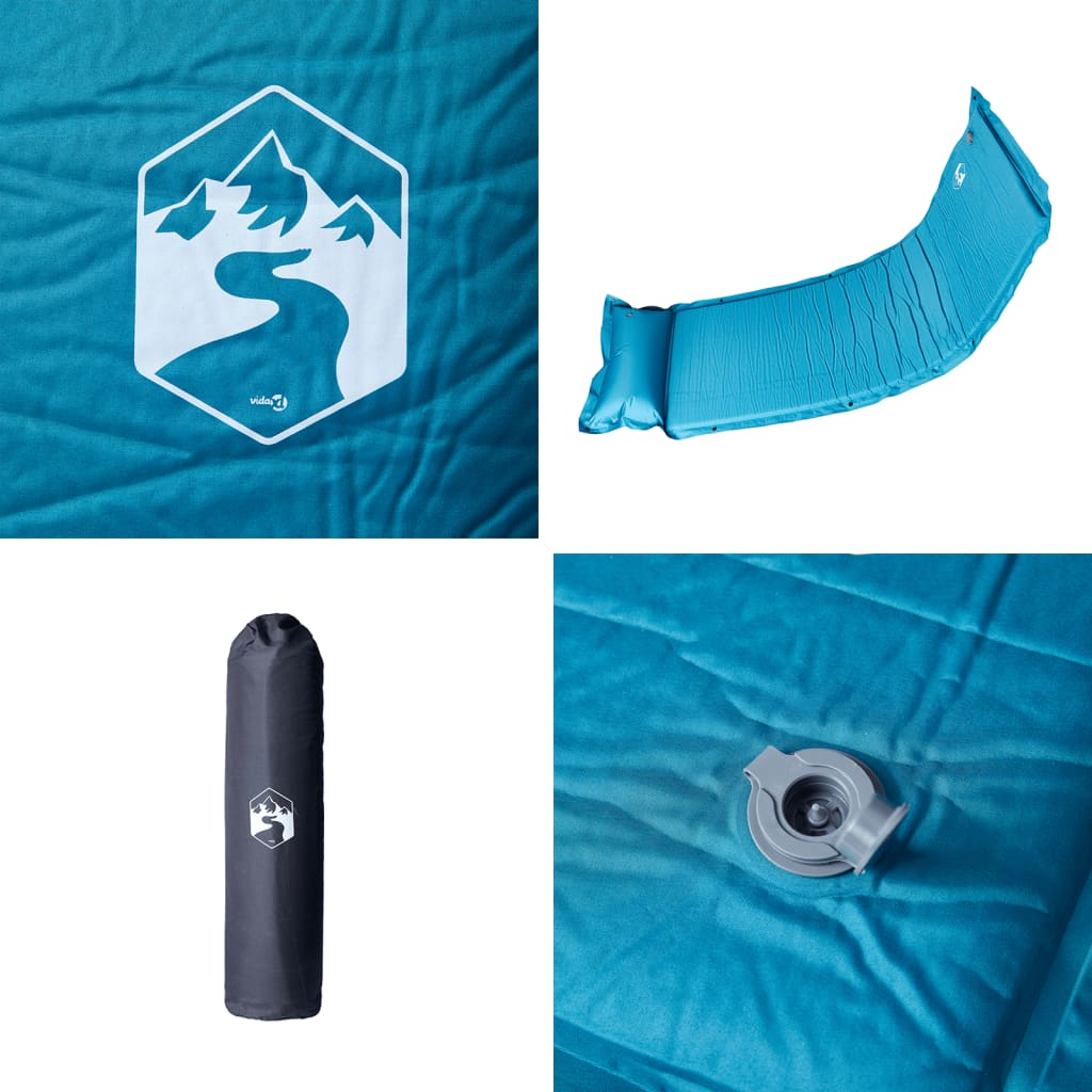 Self-inflating mattress with pillow, turquoise, single