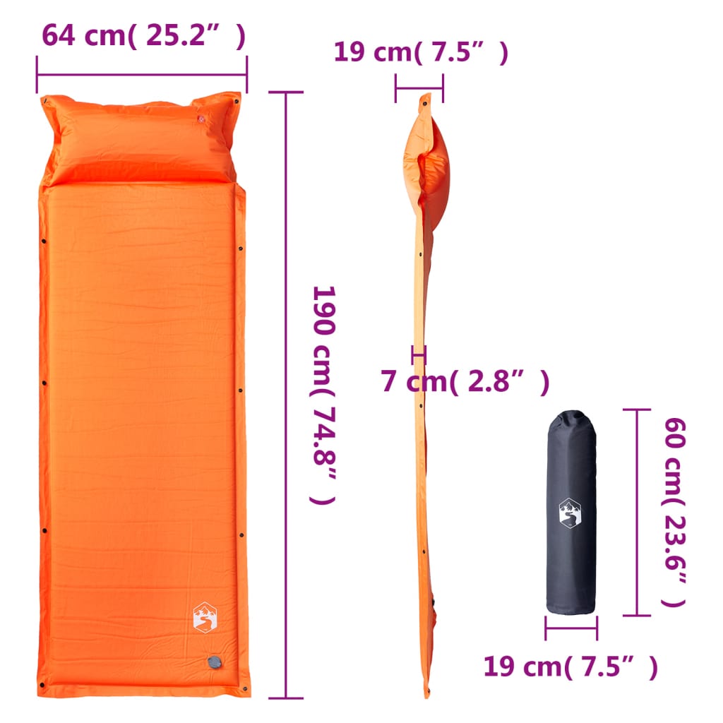 Self-inflating mattress, orange, single