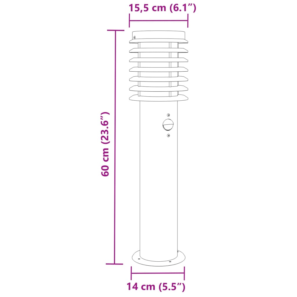 Āra gaismeklis ar sensoru, melns, 60cm, tērauds