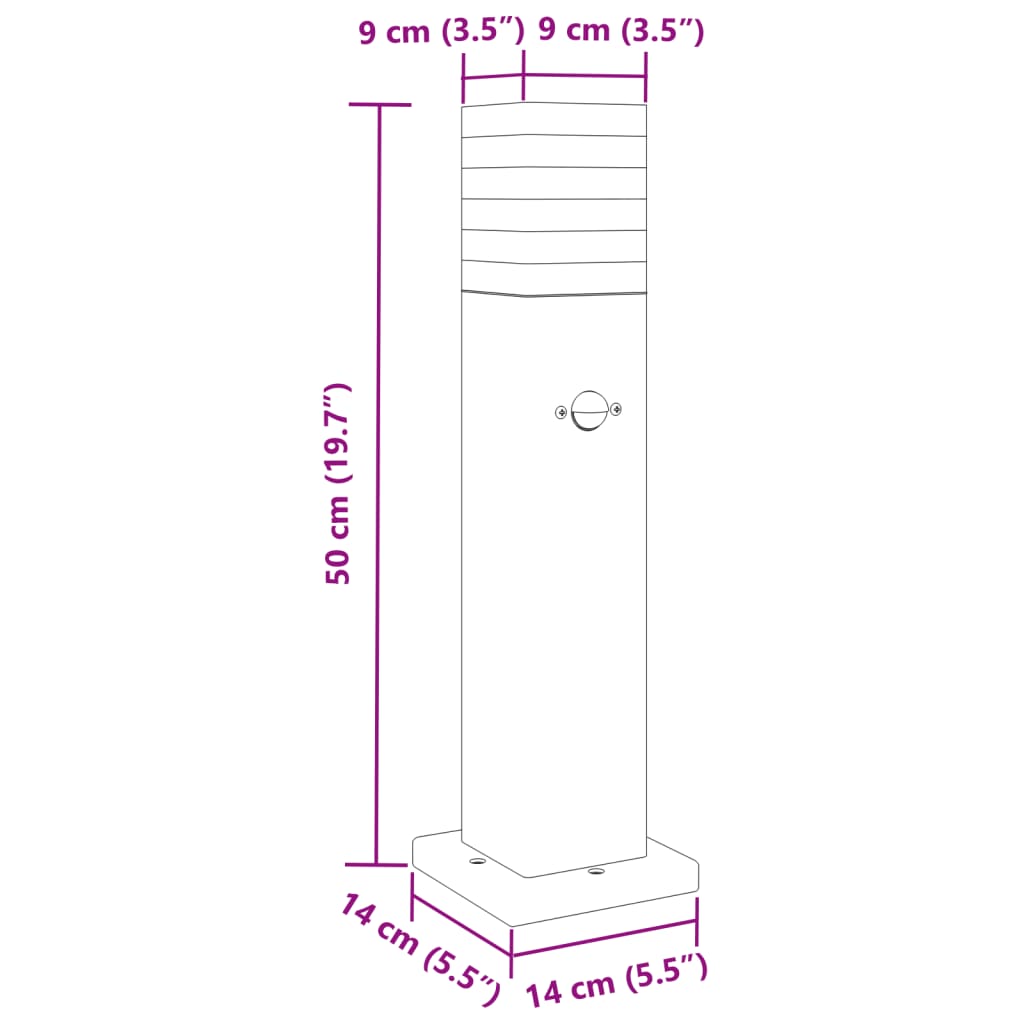 Lauko šviestuvas su jutikliu, 3vnt., juodi, 50cm, aliuminis