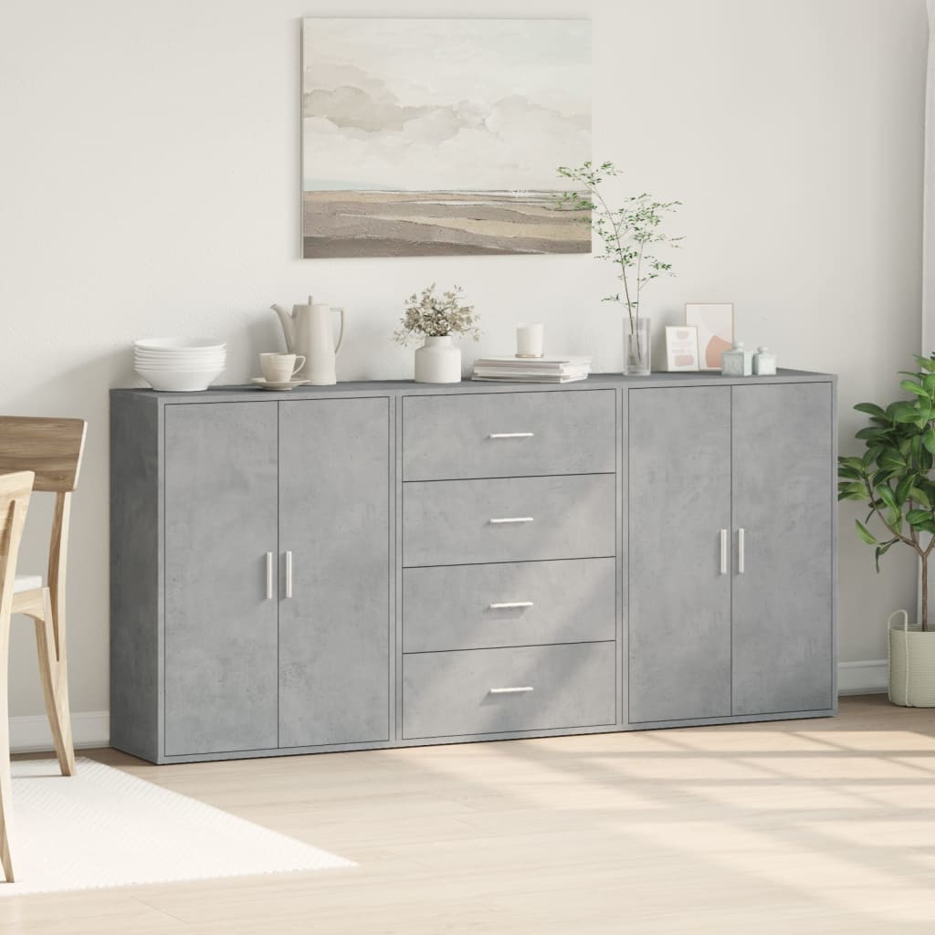 Šoninės spintelės, 3vnt., betono, 60x31x84cm, apdirbta mediena