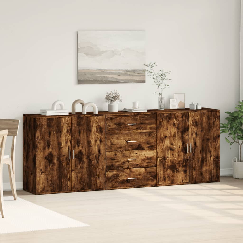 Side cabinets, 3 pcs., smoky oak, engineered wood