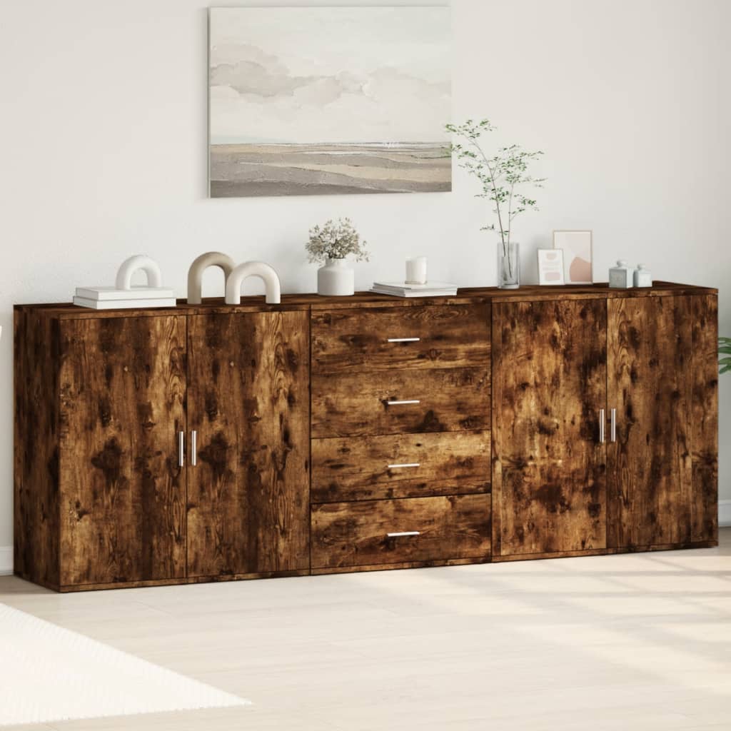Side cabinets, 3 pcs., smoky oak, engineered wood