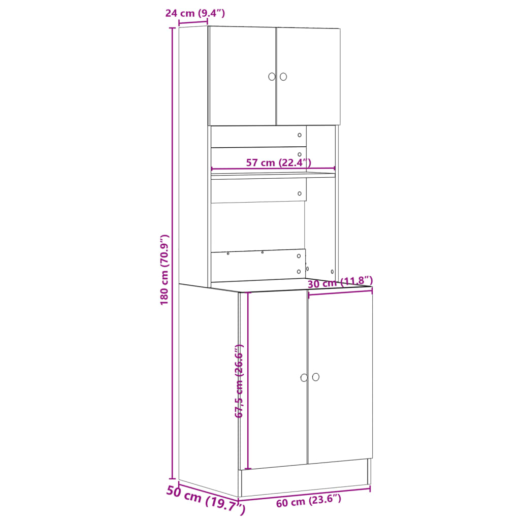 Virtuvės spintelė, betono pilka, 60x50x180cm, apdirbta mediena