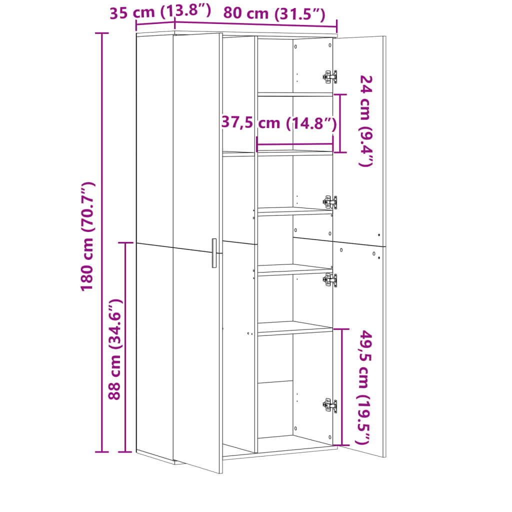 Chest of drawers, Sonoma oak, 80x35x180cm, engineered wood