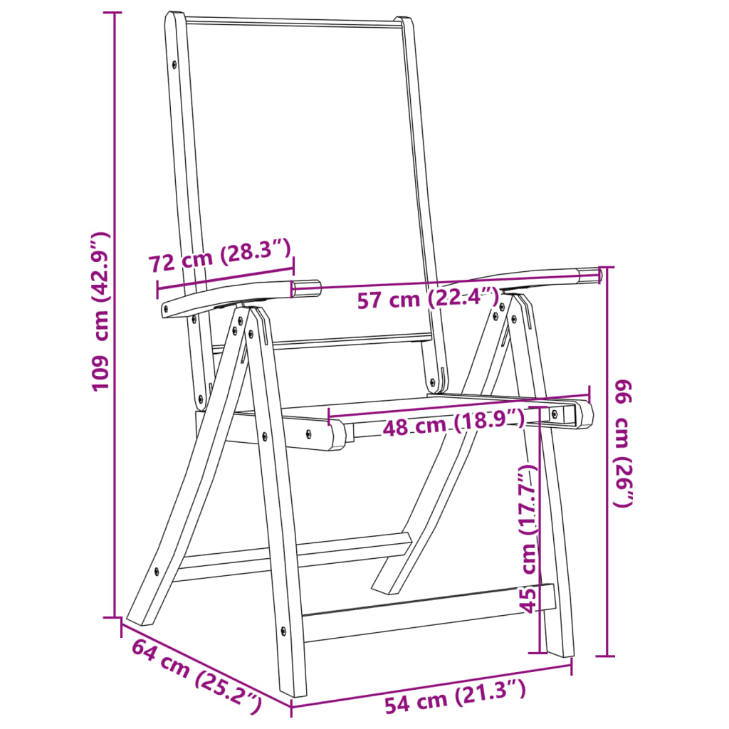 Folding garden chairs, 8 pcs, solid acacia wood and textilene