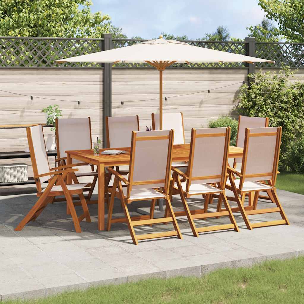 Folding garden chairs, 8 pcs, solid acacia wood and textilene