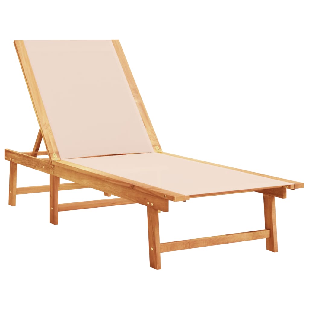 Sun loungers, 2 pcs, cream, solid acacia wood/textilene