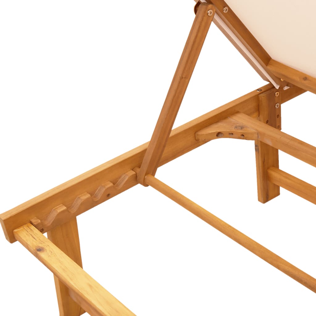 Sun loungers, 2 pcs, cream, solid acacia wood/textilene