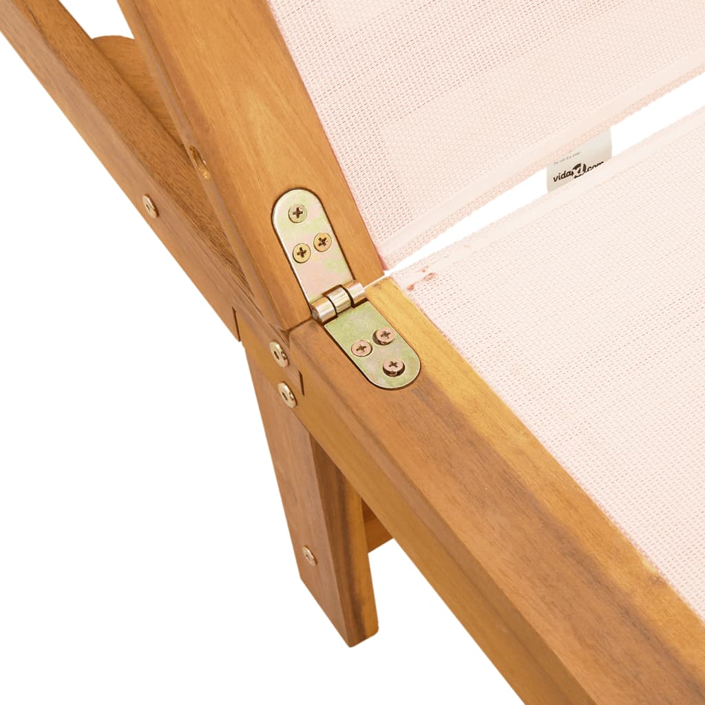 Sun loungers, 2 pcs, cream, solid acacia wood/textilene