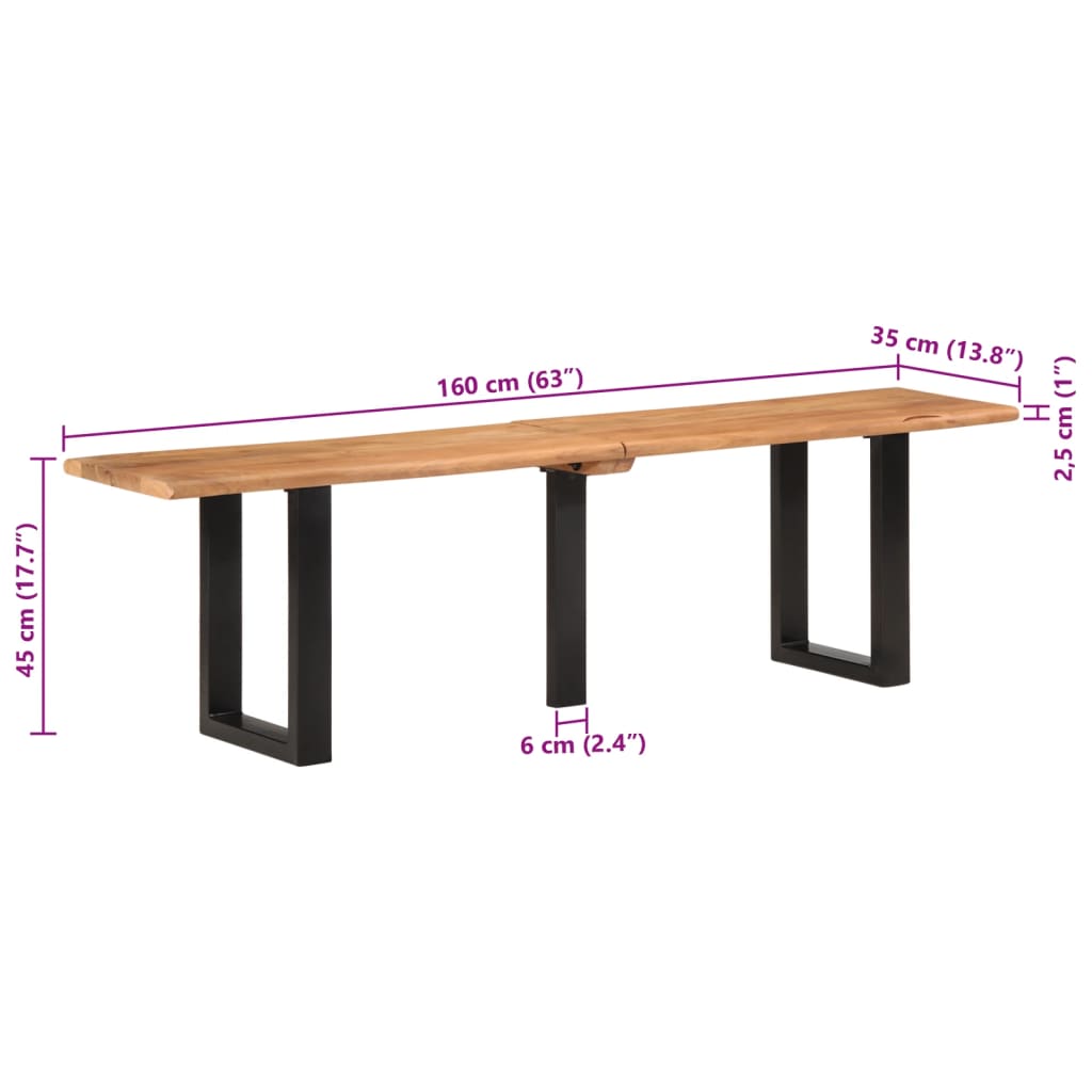 Suoliukas, 160cm, akacijos medienos masyvas ir plienas