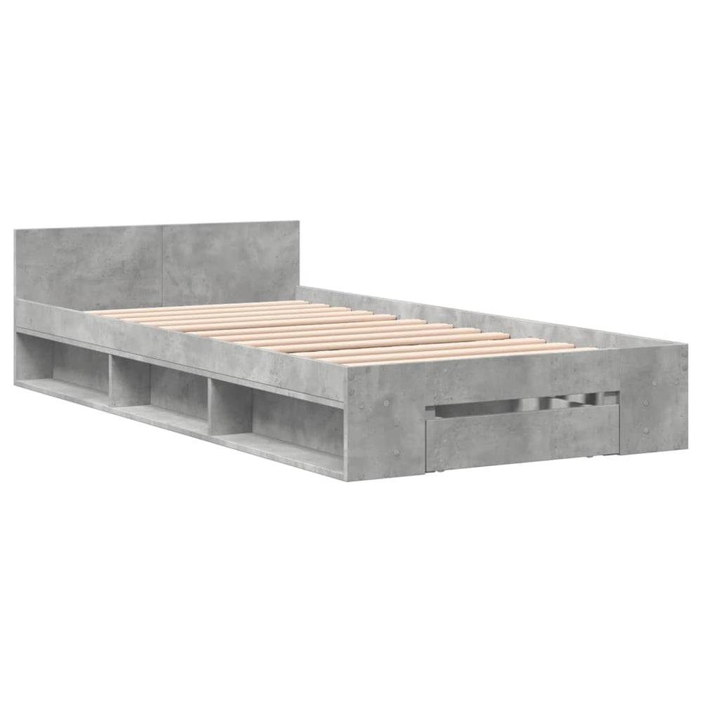 Lovos rėmas su stalčiumi, betono, 100x200cm, apdirbta mediena