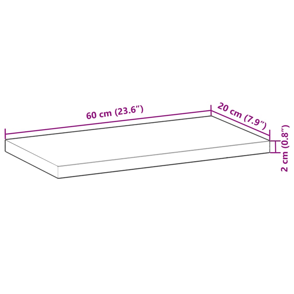 Pakabinamos lentynos, 2 vnt., 60x20x2 cm, neapdorota akacijos masyvo mediena