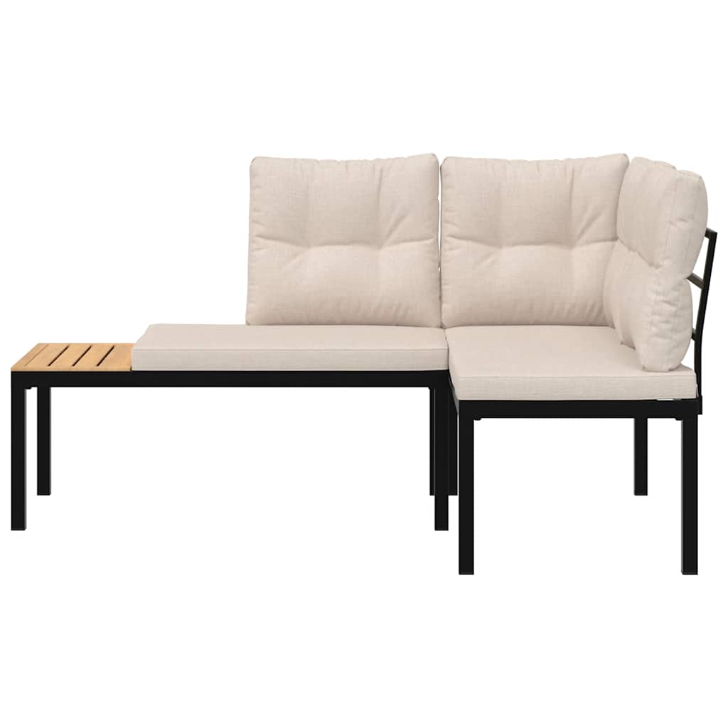 Garden Benches with Cushions, 2 pcs, Black, Steel