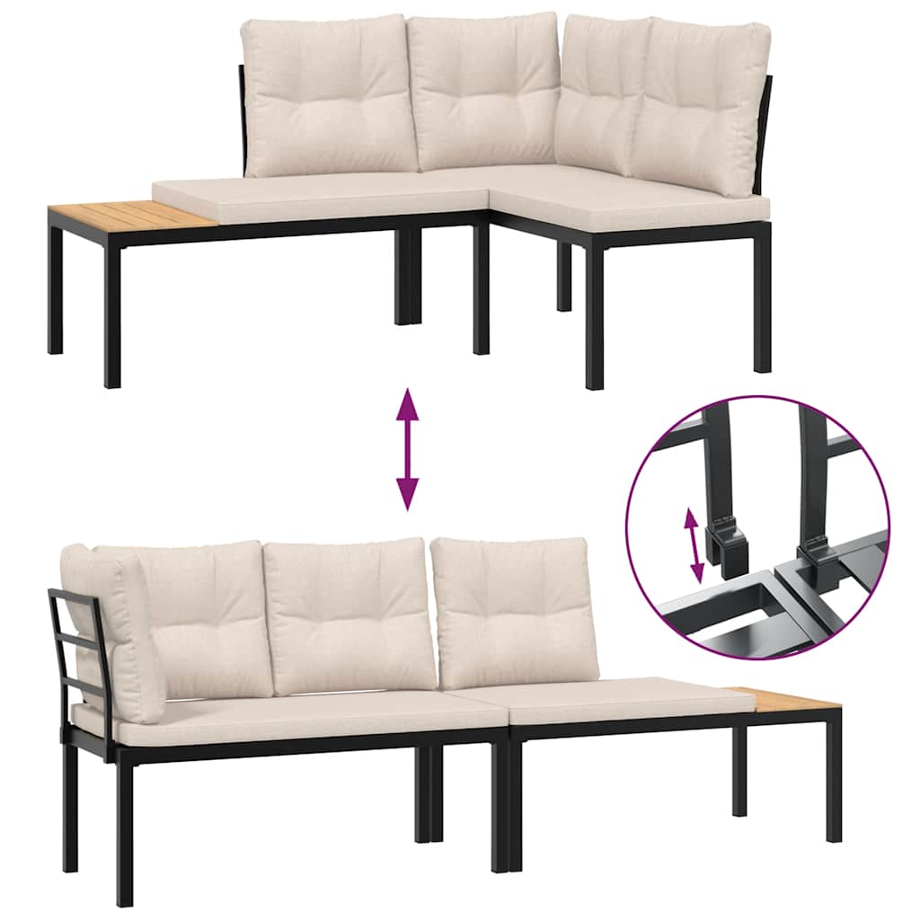 Garden Benches with Cushions, 2 pcs, Black, Steel