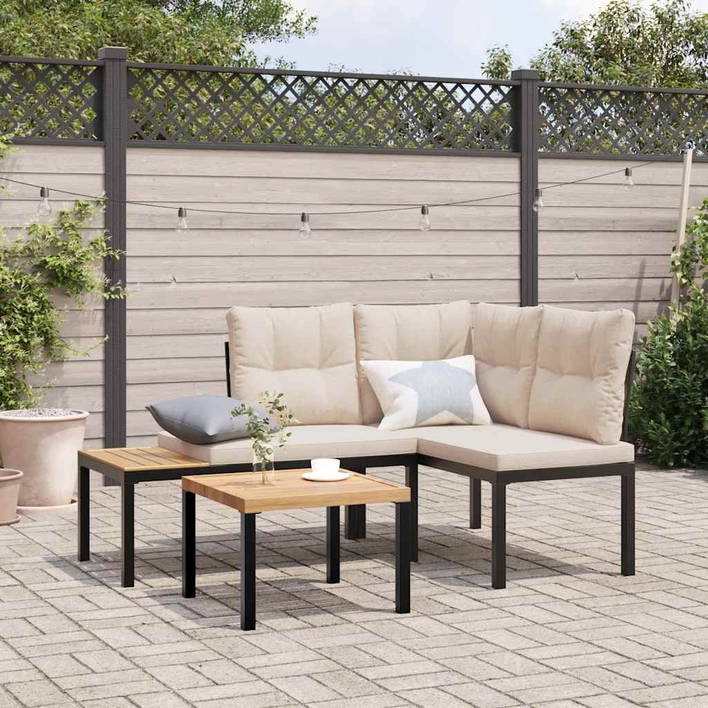 Garden Benches with Cushions, 2 pcs, Black, Steel