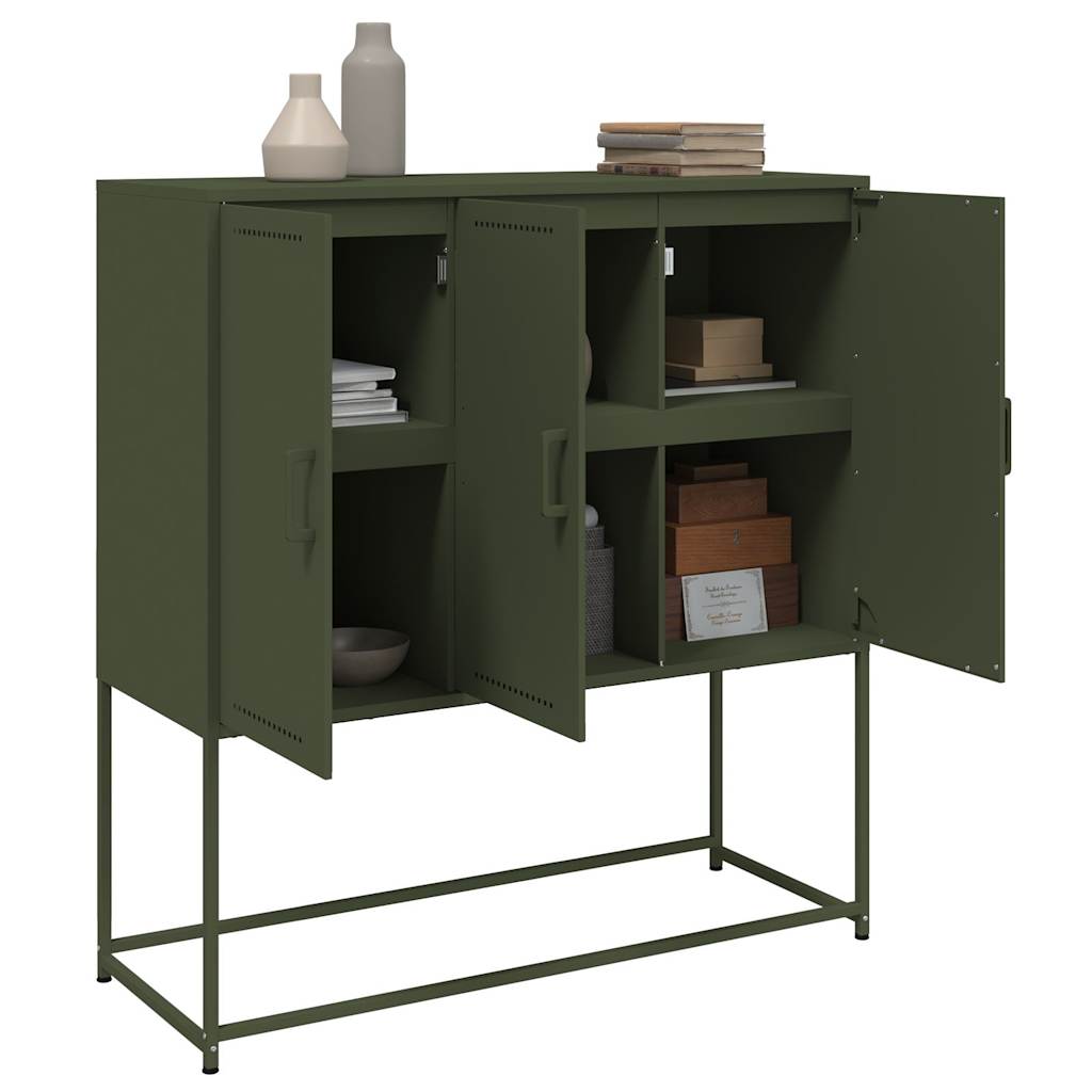 Chest of drawers, olive green, 100.5x39x107cm, steel
