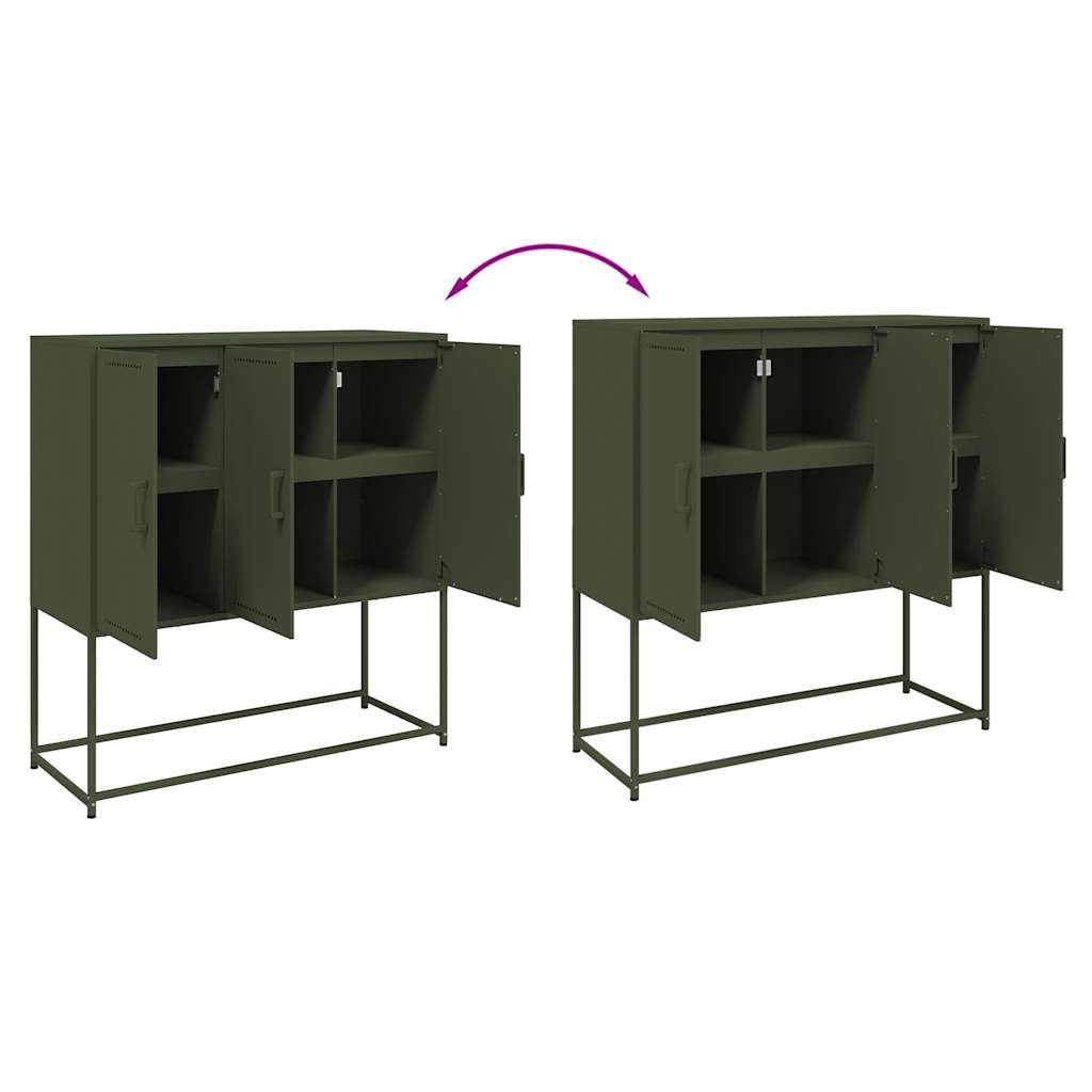 Chest of drawers, olive green, 100.5x39x107cm, steel
