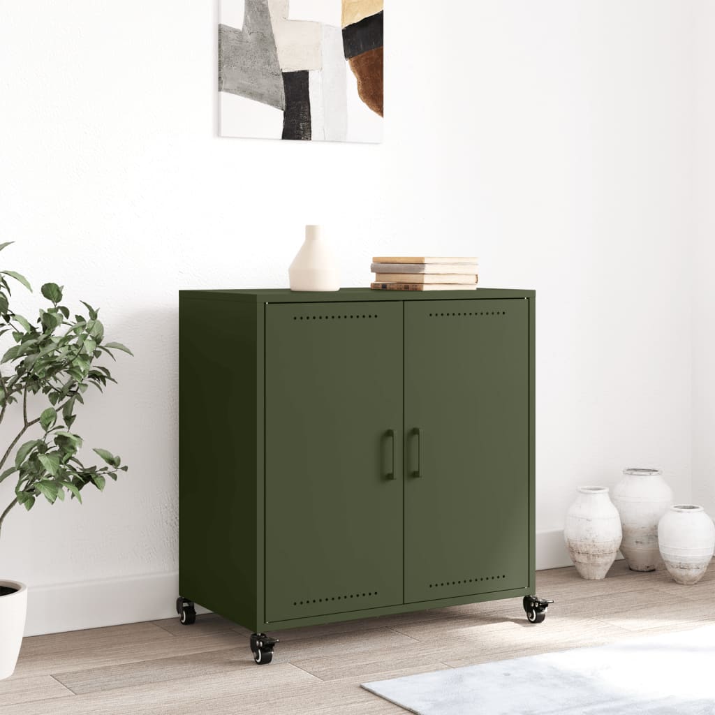 Side cabinet, olive green, 68x39x72cm steel