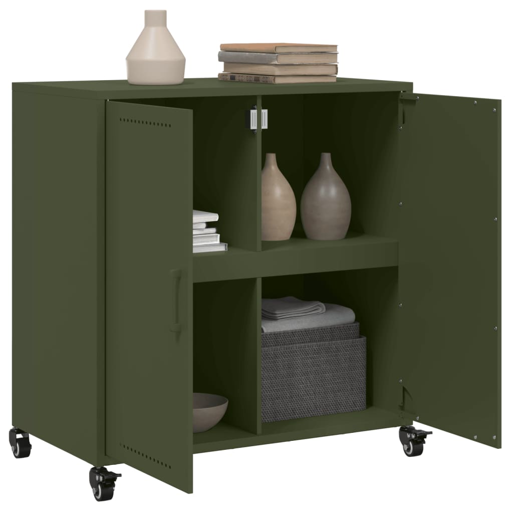 Side cabinet, olive green, 68x39x72cm steel
