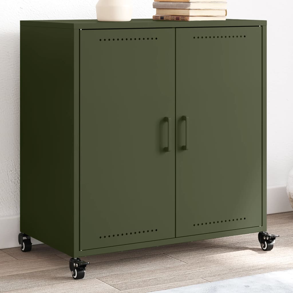 Side cabinet, olive green, 68x39x72cm steel