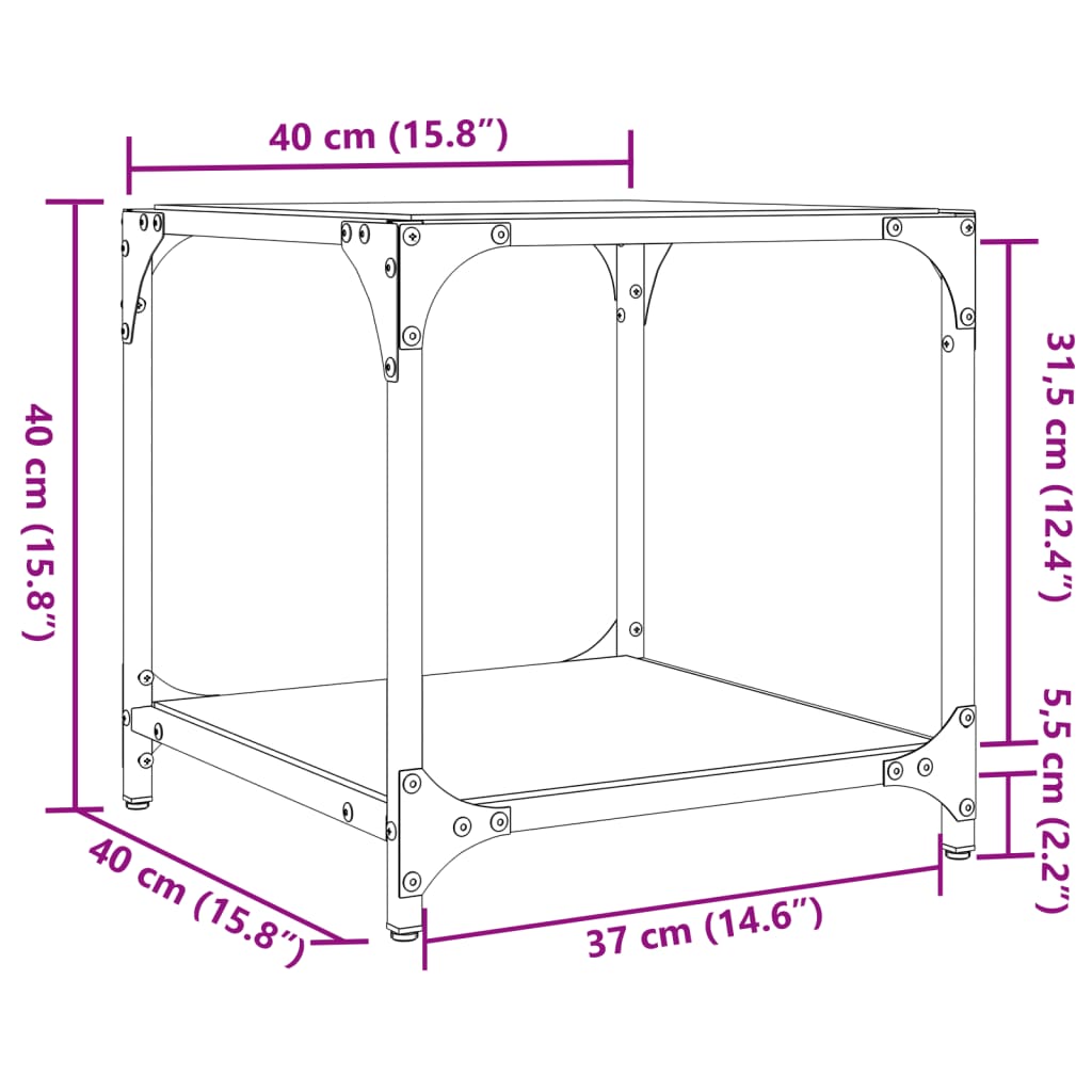 Coffee table with a clear top, 40x40x40cm, steel
