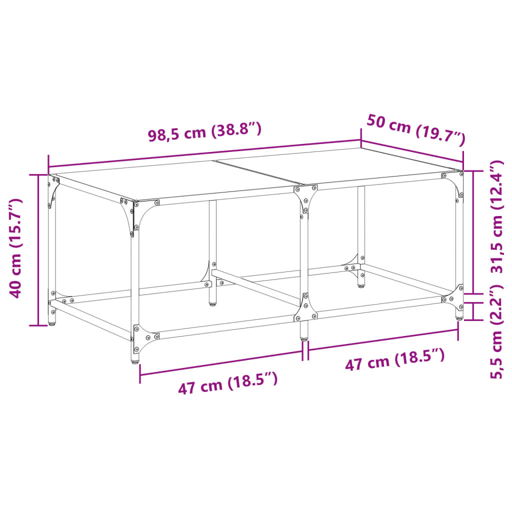 Coffee table with black top, 98.5x50x40cm, steel
