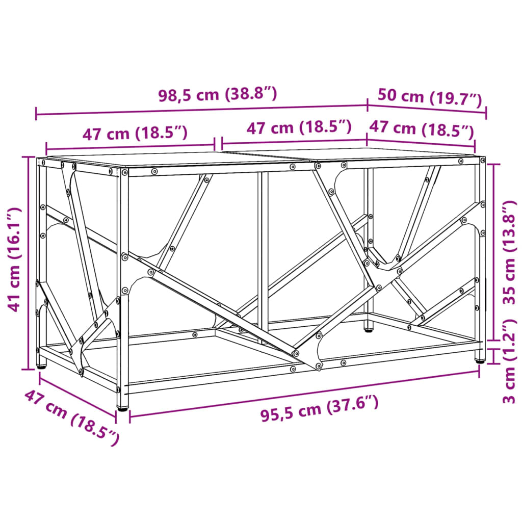 Coffee table with black top, 98.5x50x41cm, steel