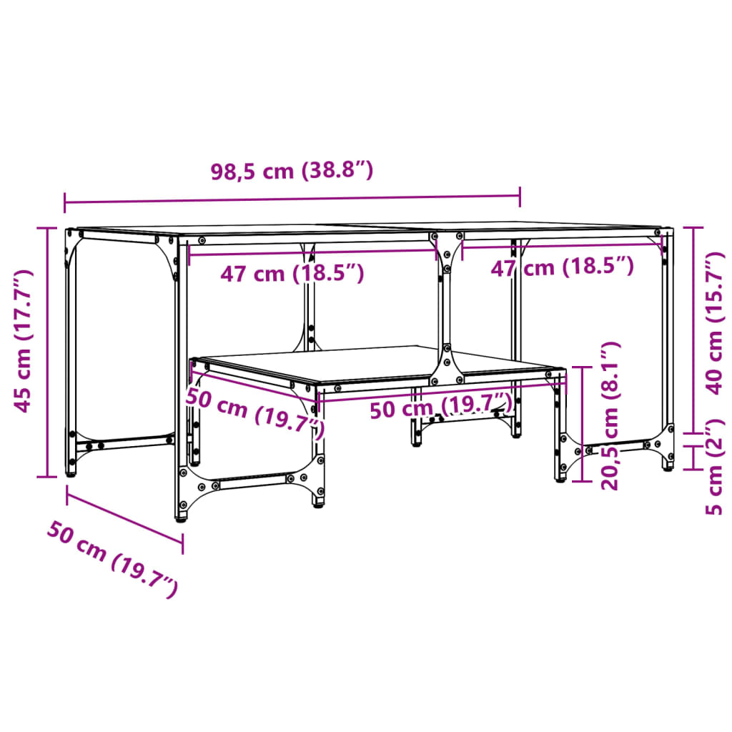 Coffee table with clear tabletop, 98.5x50x45cm, steel