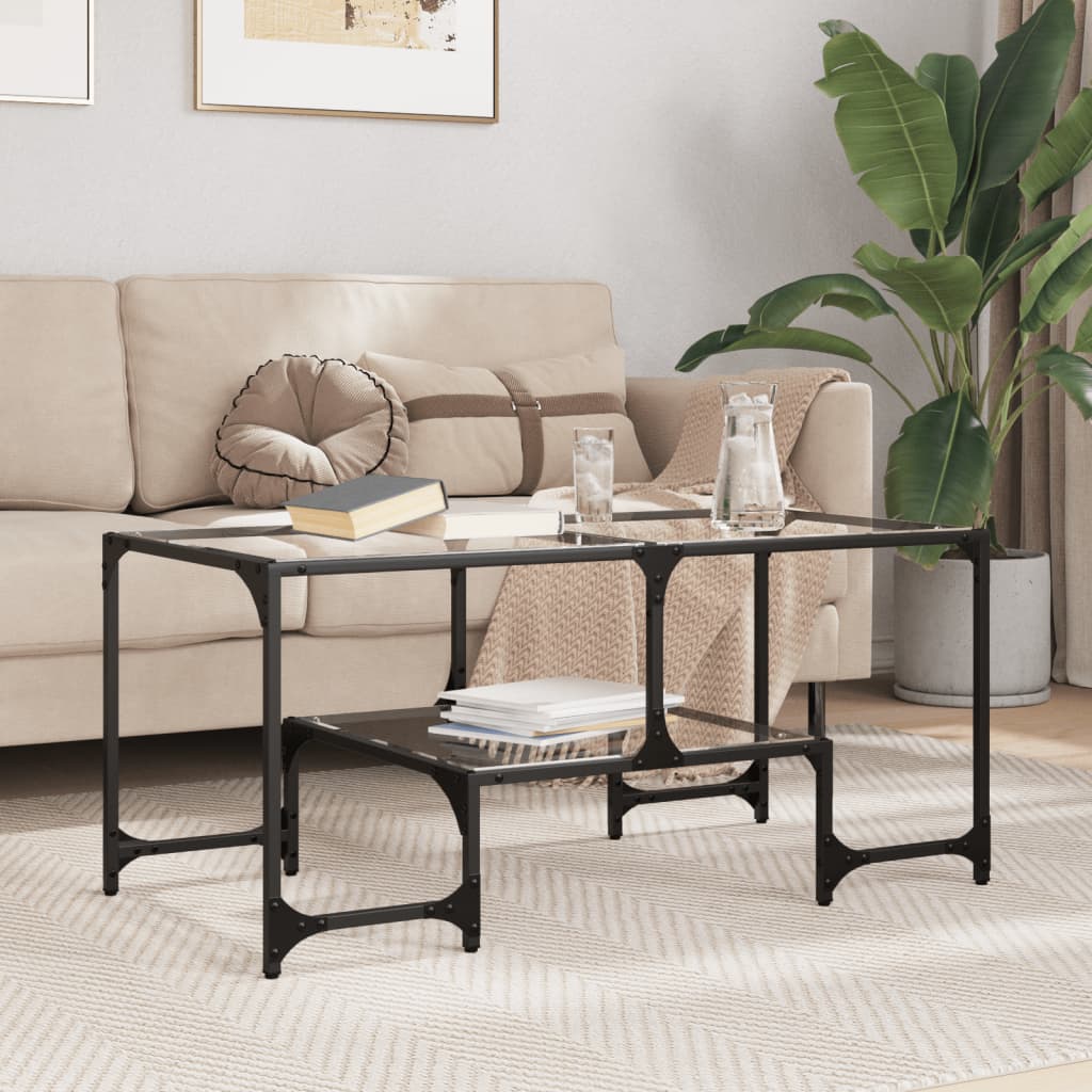 Coffee table with clear tabletop, 98.5x50x45cm, steel