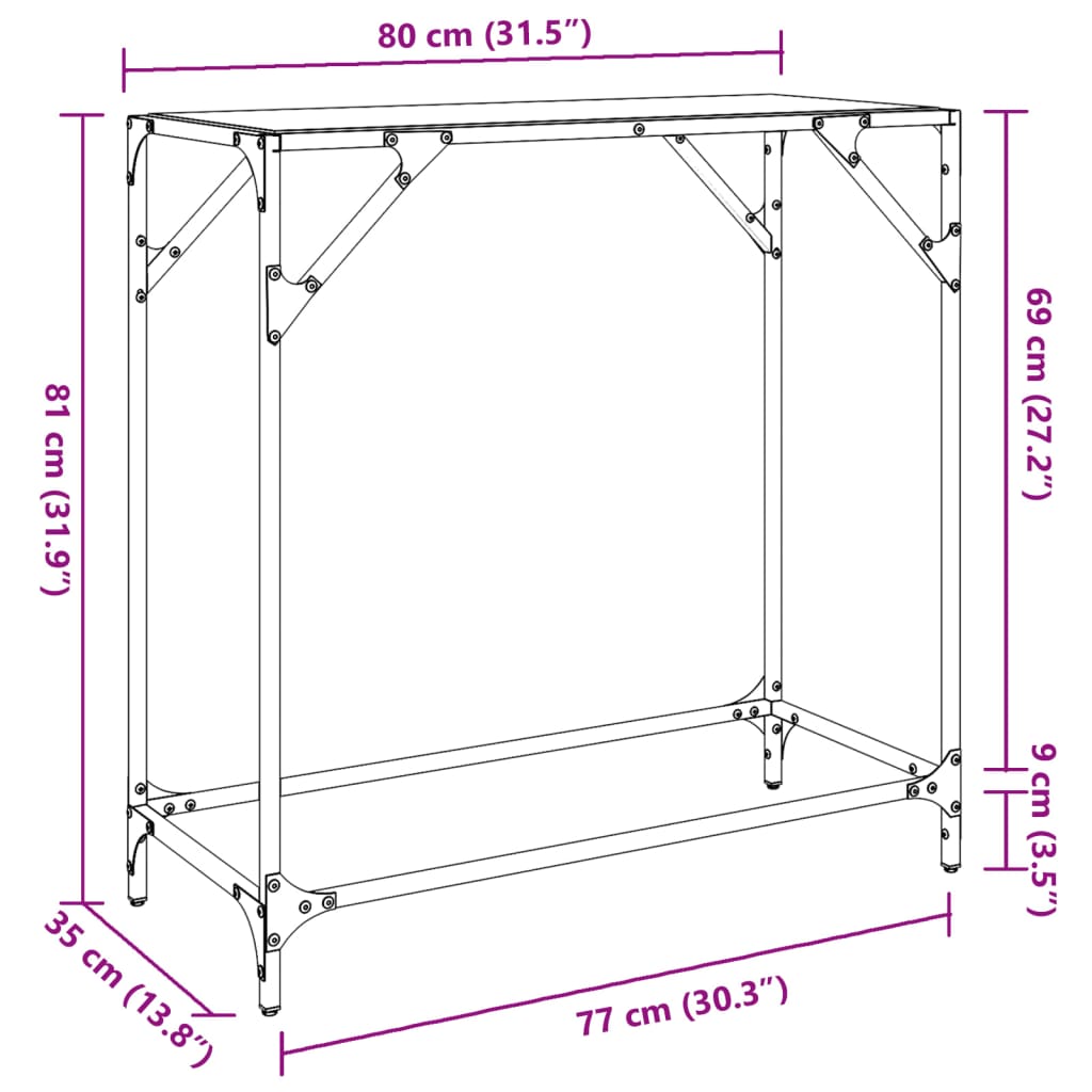Console table, 80x35x81cm, steel