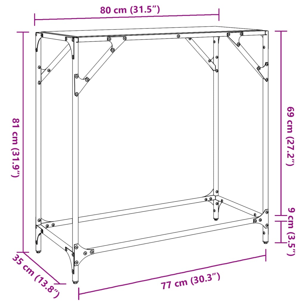 Konsoles galda virsma melna, 80x35x81cm, tērauds