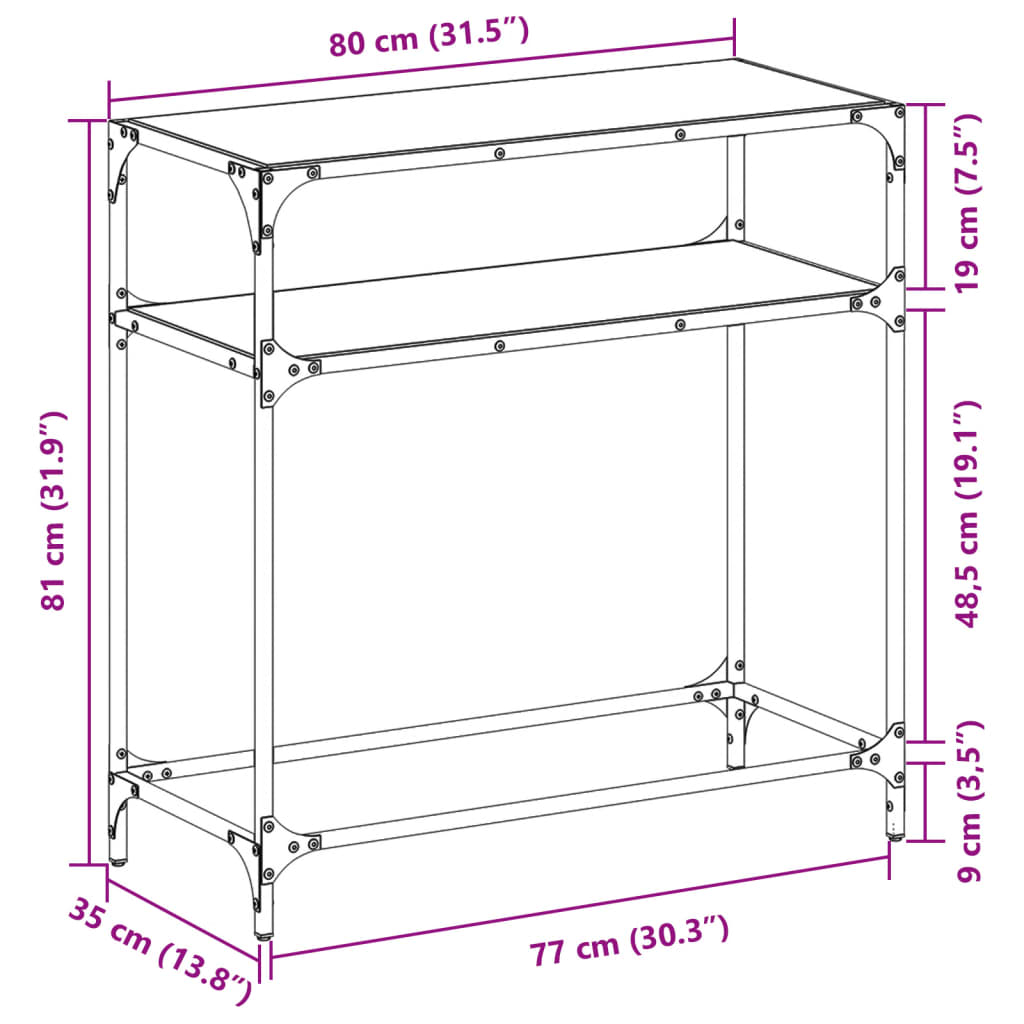 Konsolinis staliukas su juodu stalviršiu, 80x35x81cm, plienas