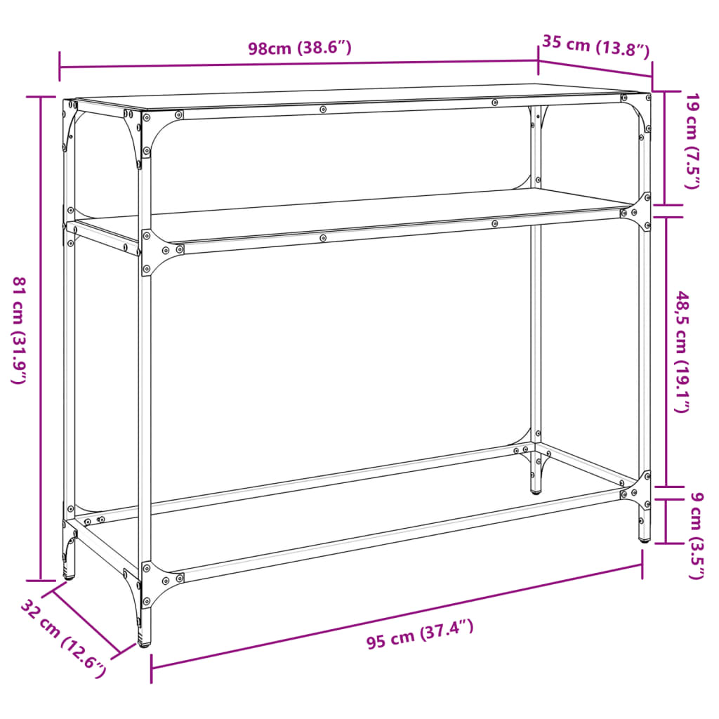 Konsoles galds, 98x35x81cm, tērauds