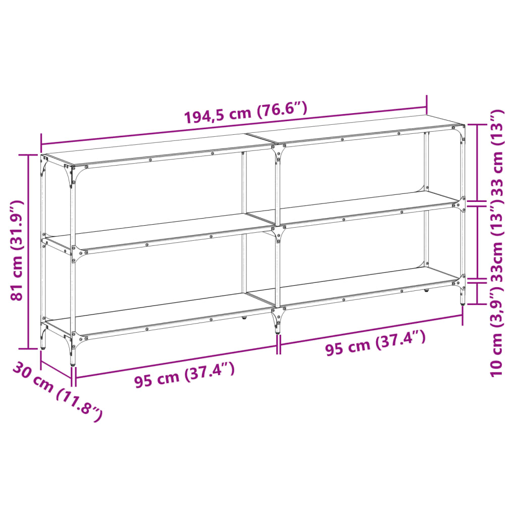 Konsoles galds, 194,5x30x81cm, tērauds