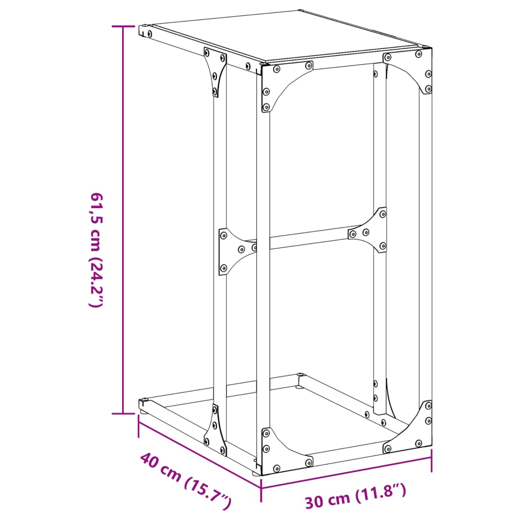 Side table with clear glass, 40x30x61.5cm, steel