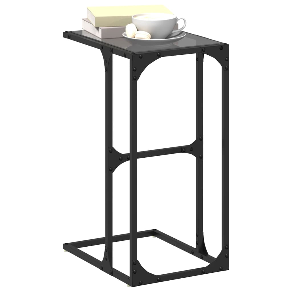 Side table with black glass, 40x30x61.5cm, steel