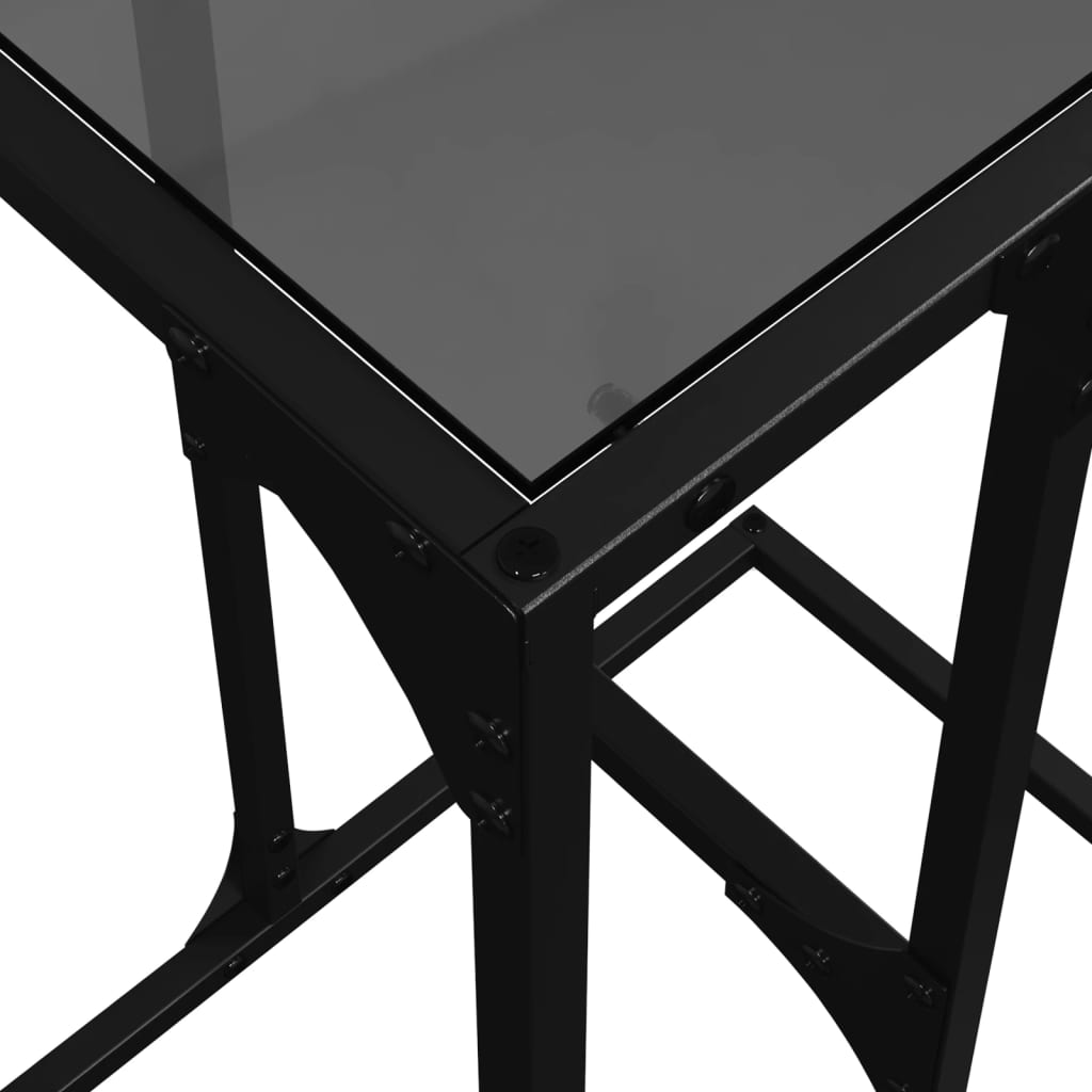 Side table with black glass, 40x30x61.5cm, steel