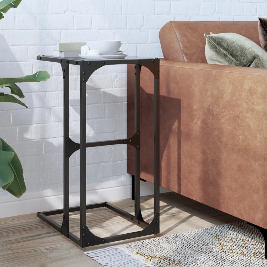 Side table with black glass, 40x30x61.5cm, steel
