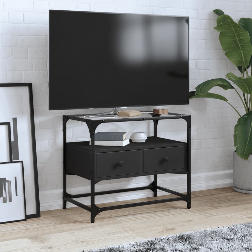 TV galdiņš ar stikla virsmu, melns, 60x35x51cm, koks