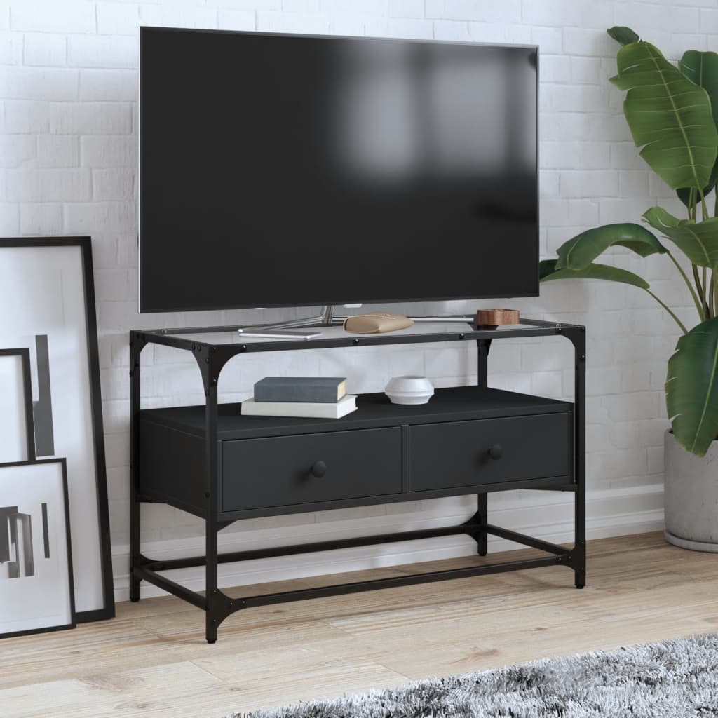 TV skapītis ar stikla virsmu, melns, 80x35x51cm, koks
